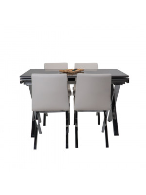 Açılır Antrasit Tabla Krom Ayaklı Masa - Sandalye Takımı