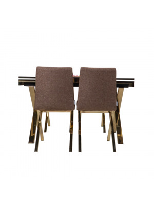 Açılır Siyah Mermer Gold Ayaklı Masa - Sandalye Takımı