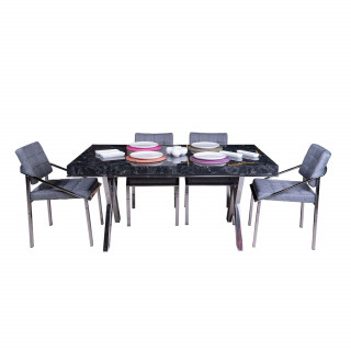 Efes Krom Ayaklı Siyah Mermer Masa - Granada Sandalye Takımı