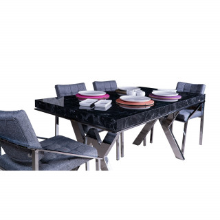 Efes Krom Ayaklı Siyah Mermer Masa - Granada Sandalye Takımı