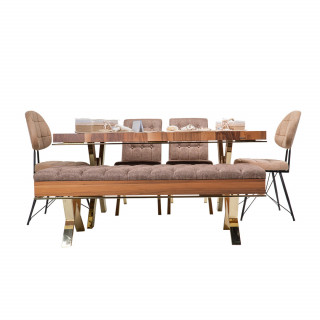 Efes Parke Desenli Masa - Yıldız Siyah Sandalye Takımı